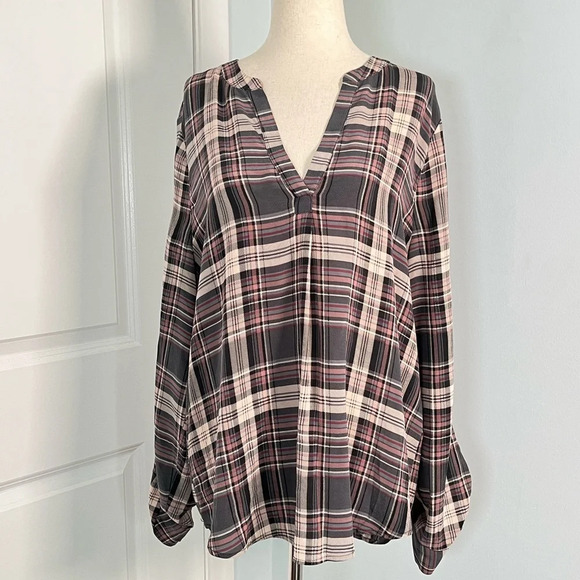 Joie Coralle 100% Silk plaid Peasant blouse - Picture 4 of 9